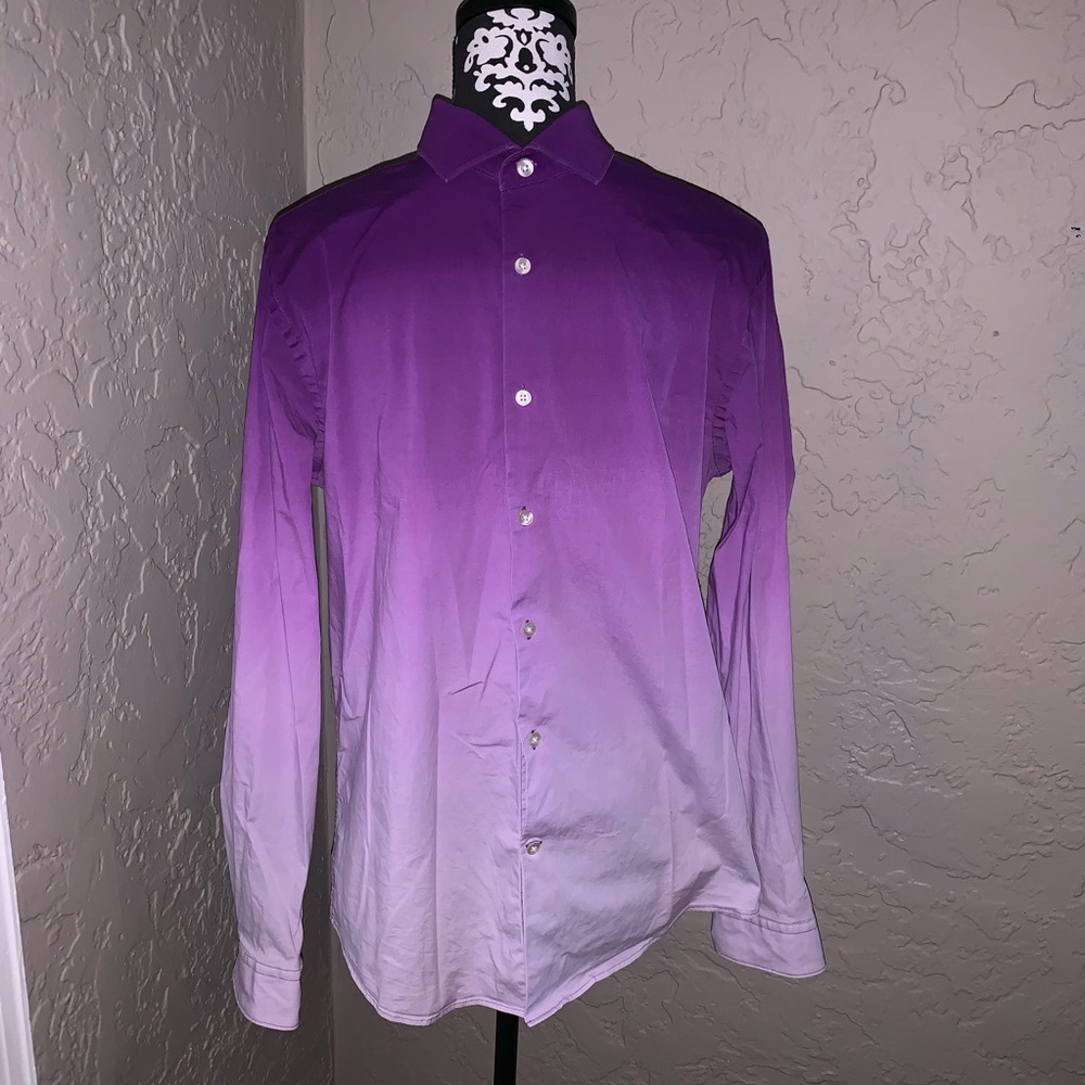 Men Express Fitted Shirt Purple Ombré Shirt Size L